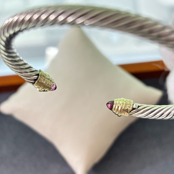 David Yurman 925 & 14k Gold 5mm Cuff with Pink Tourmaline-Medium - Picture 6 of 9